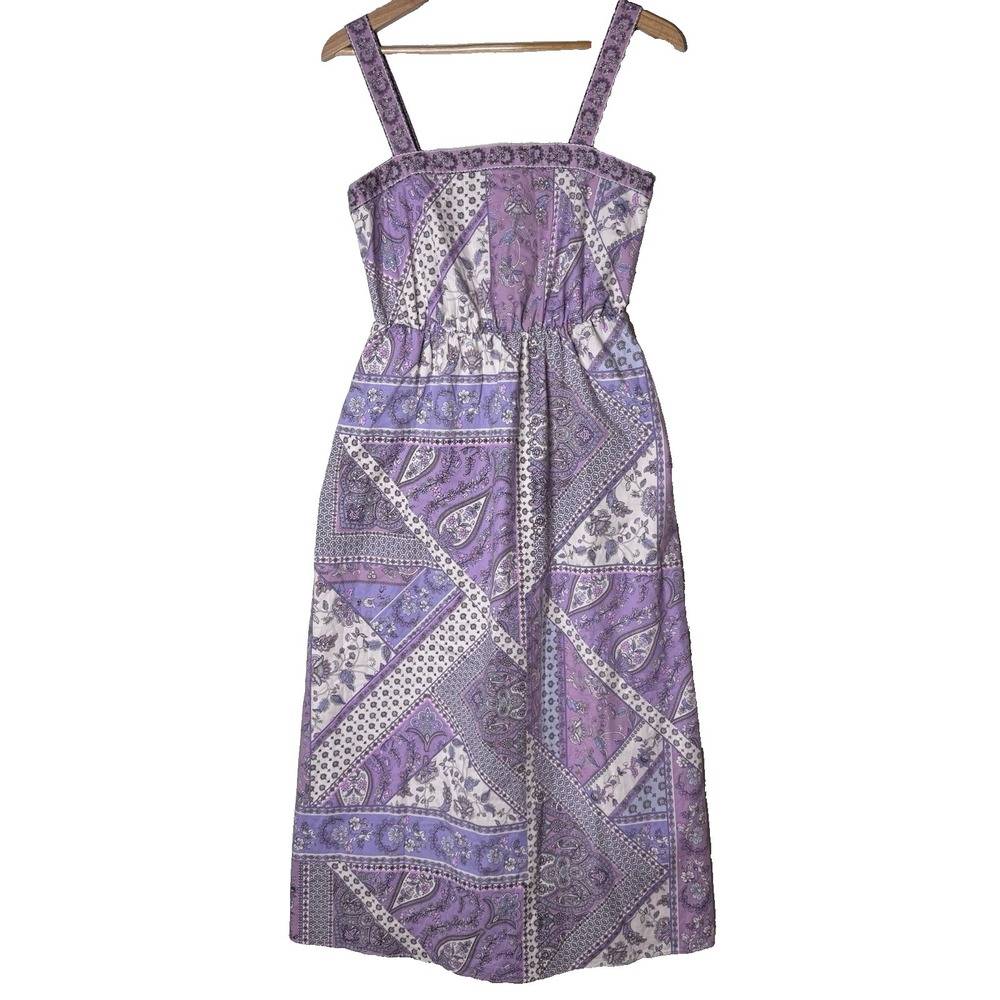 Laundry Shelli Segal Maxi Dress Sz 8 Purple Patchwork Cottage Boho Festival